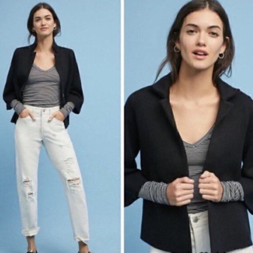 NWT Anthropologie Moth Amoruso Blazer Size Medium Black Knit Snap Front Career